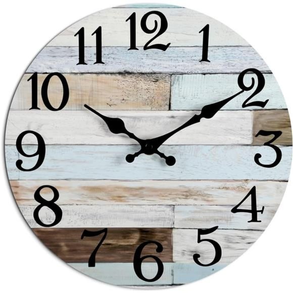 Wall Clock - 10 Inch Silent Non-Ticking Wooden Clocks Battery Operated - Rustic - Picture 1 of 5